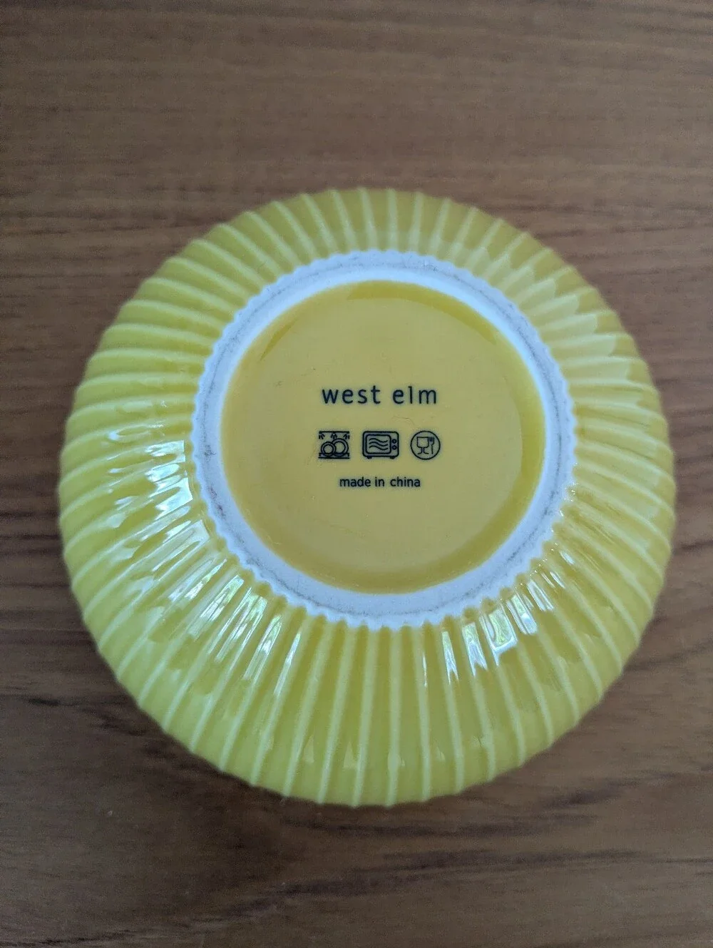 West Elm Bright Yellow Ribbed Ceramic Cereal Soup Serving Bowls - Set of 2